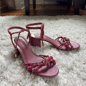 Elegant Pink and Red Strappy Heels
